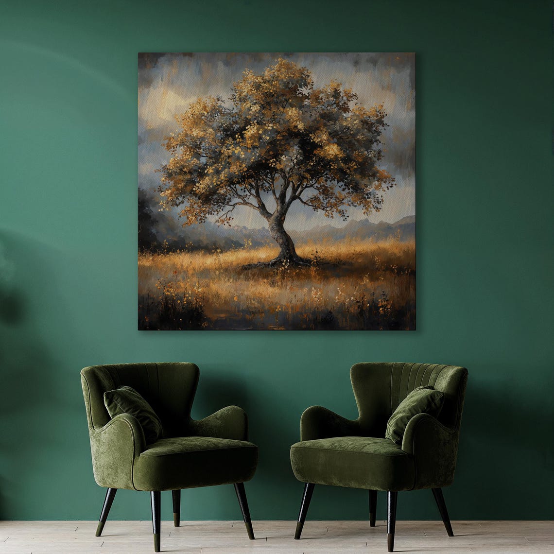 Peaceful Tree In Meadow Wall Art Serene Landscape Painting Print Farmhouse Wall Decor Large Nature Scenery Poster Ready To Hang Gift - Image 3