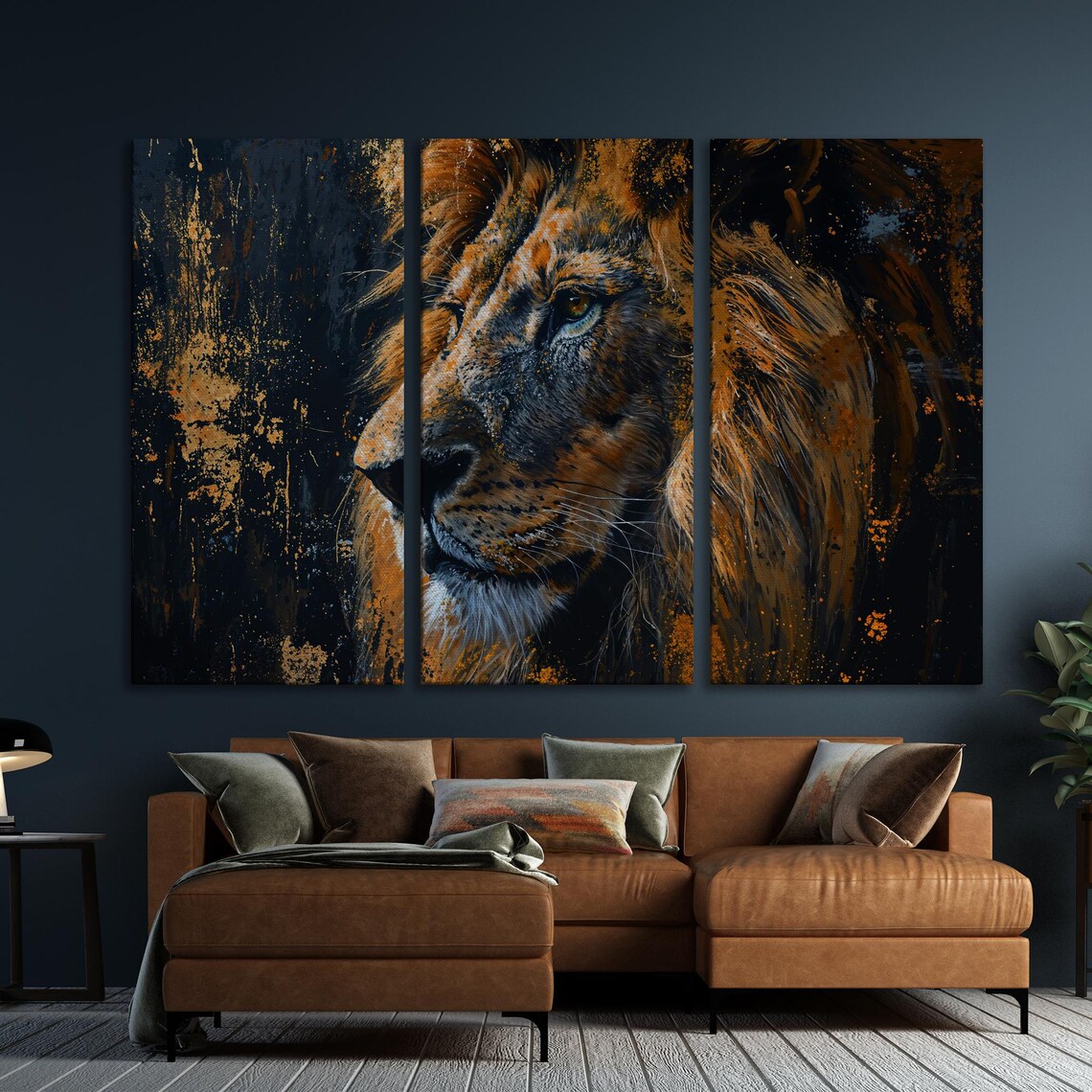 Lion Profile in Golden Black Oil Painting Wildlife Portrait Poster - Image 5