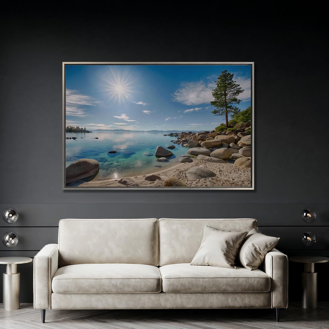 Sunny Lake Tahoe Beach With Turquoise Water And Giant Boulders Poster - Image 4
