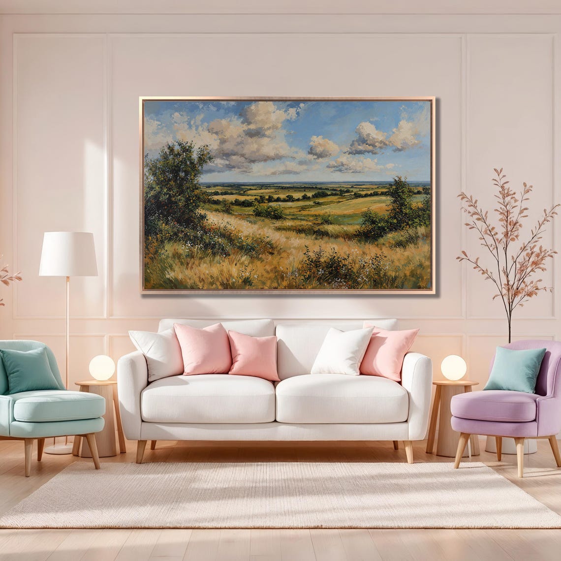 Open Country Fields of Golden Grass Beneath a Cloudy Sky Poster - Image 4
