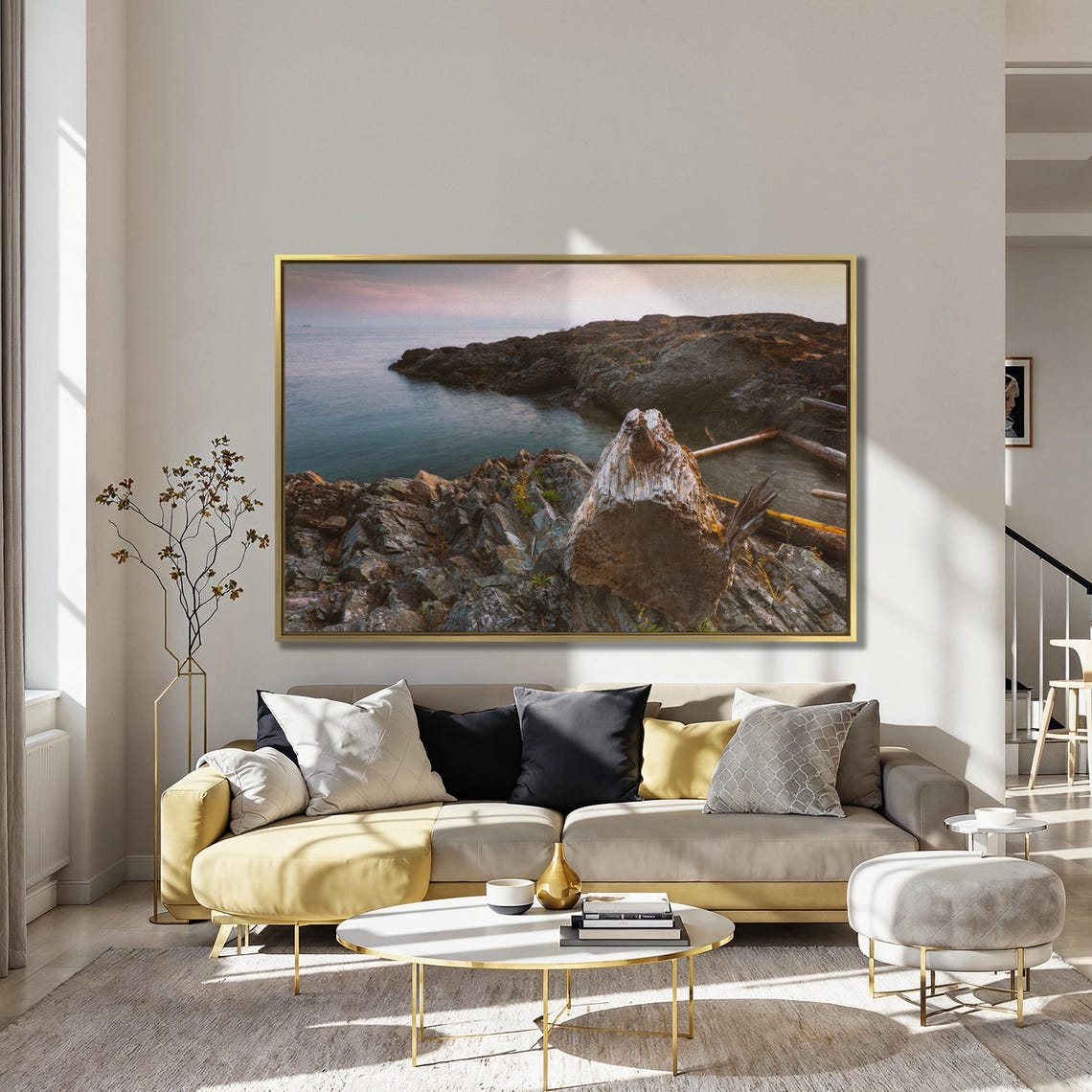 Rocky Coastline At Dusk With Weathered Driftwood Canadian Shore Poster - Image 3