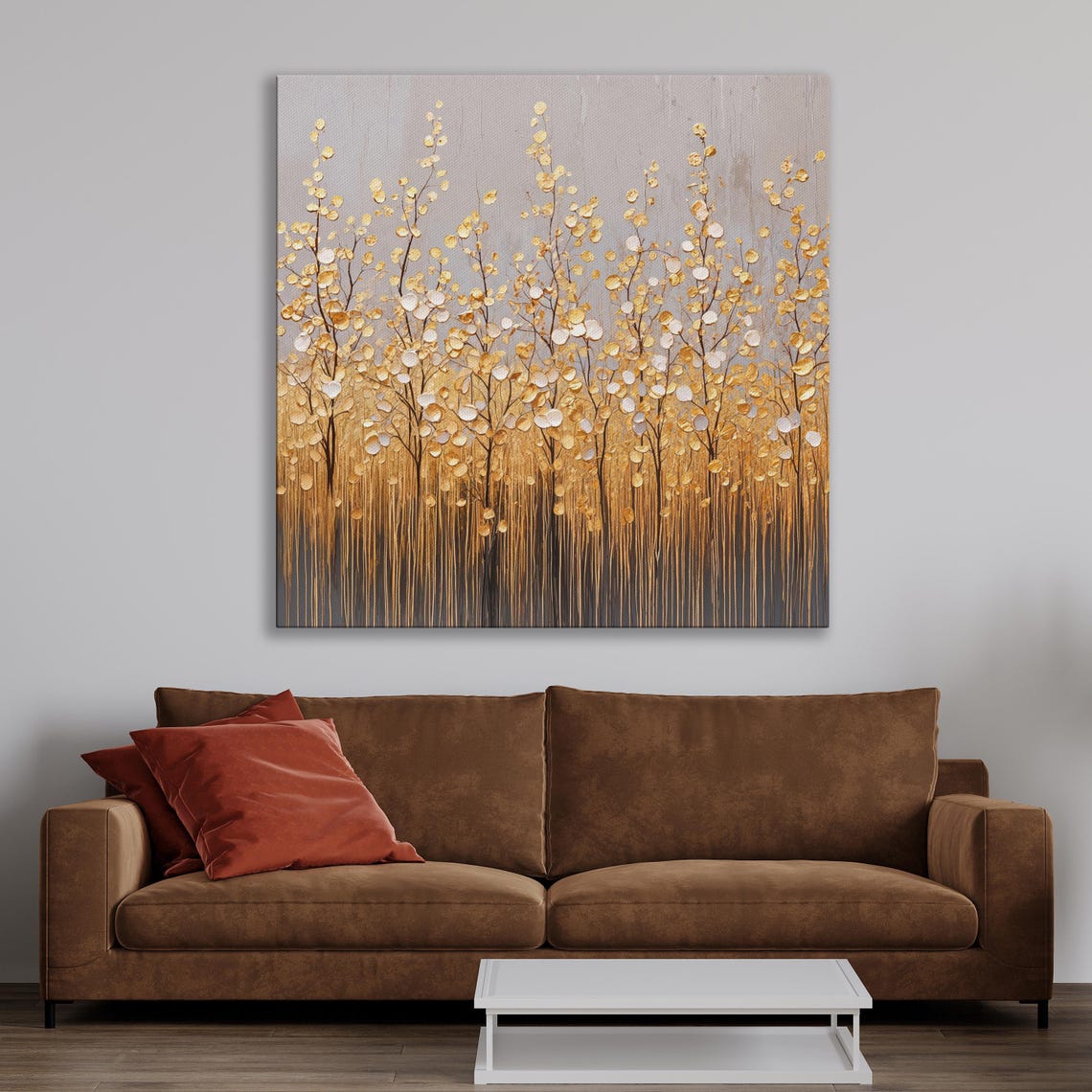 Abstract Golden Grove With Drip Effect Modern Art Wall Poster - Image 2