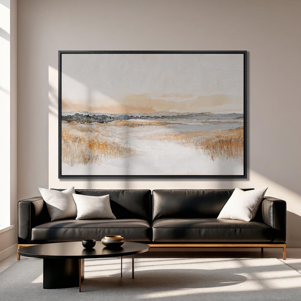 Abstract Neutral Beige Horizon Landscape Watercolor Art Poster - Image 3