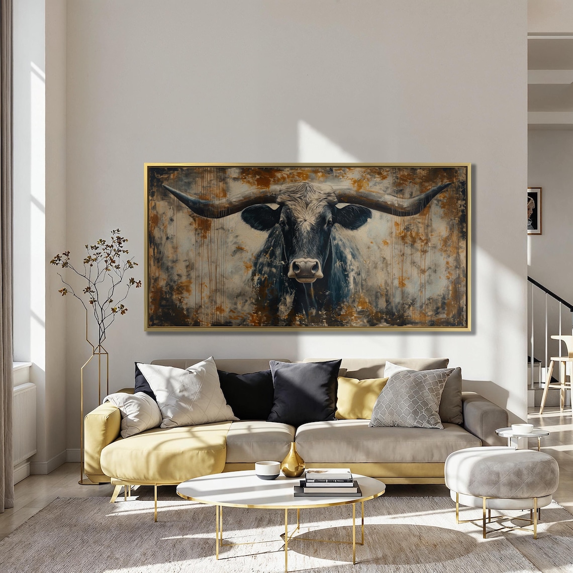 Rustic Bull Painting, Abstract Longhorn Art Print - Image 3