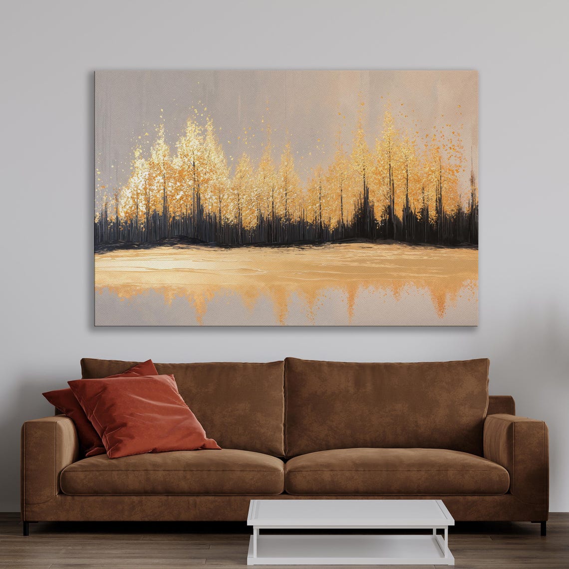 Shimmering Golden Forest Trees Reflected In A Calm Lake Poster - Image 2