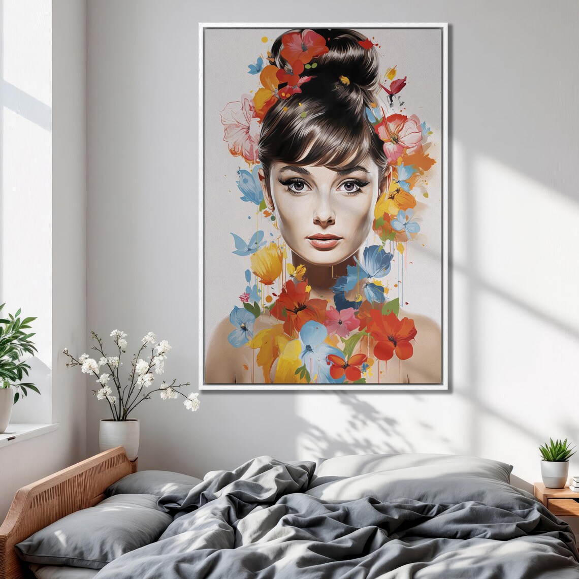 Audrey Hepburn Watercolor Floral Portrait Art Print - Image 3