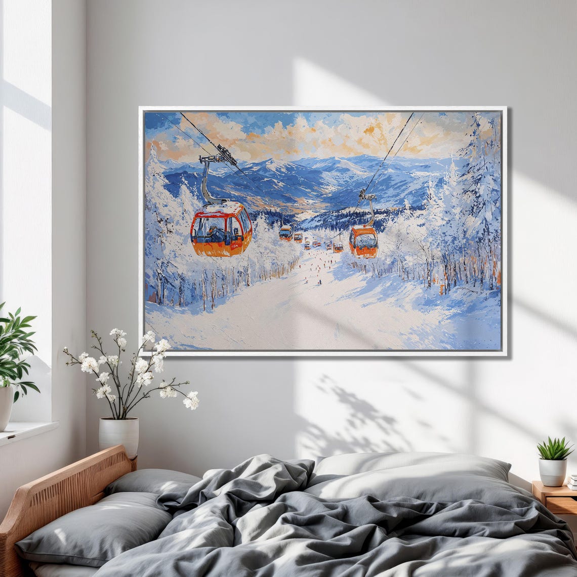 Mountain Ski Resort Framed Wall Art Snowy Mountains Landscape Painting Print Winter Decor Snow Scenery Poster Ready To Hang Gift - Image 4