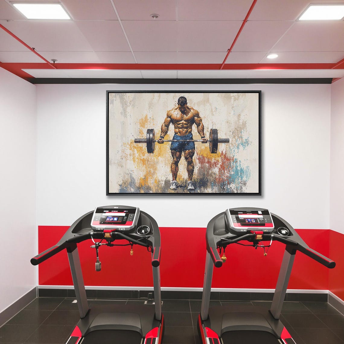 Bodybuilder Deadlift in Blue Shorts Warm Paint Splash Poster - Image 5