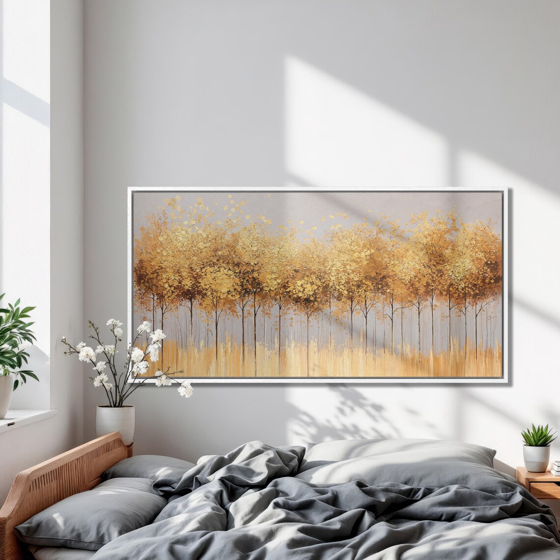 Golden Leaves Tree Forest Wall Art Abstract Autumn Trees Painting Print Luxury Wall Decor Modern Fall Landscape Poster Ready To Hang - Image 4