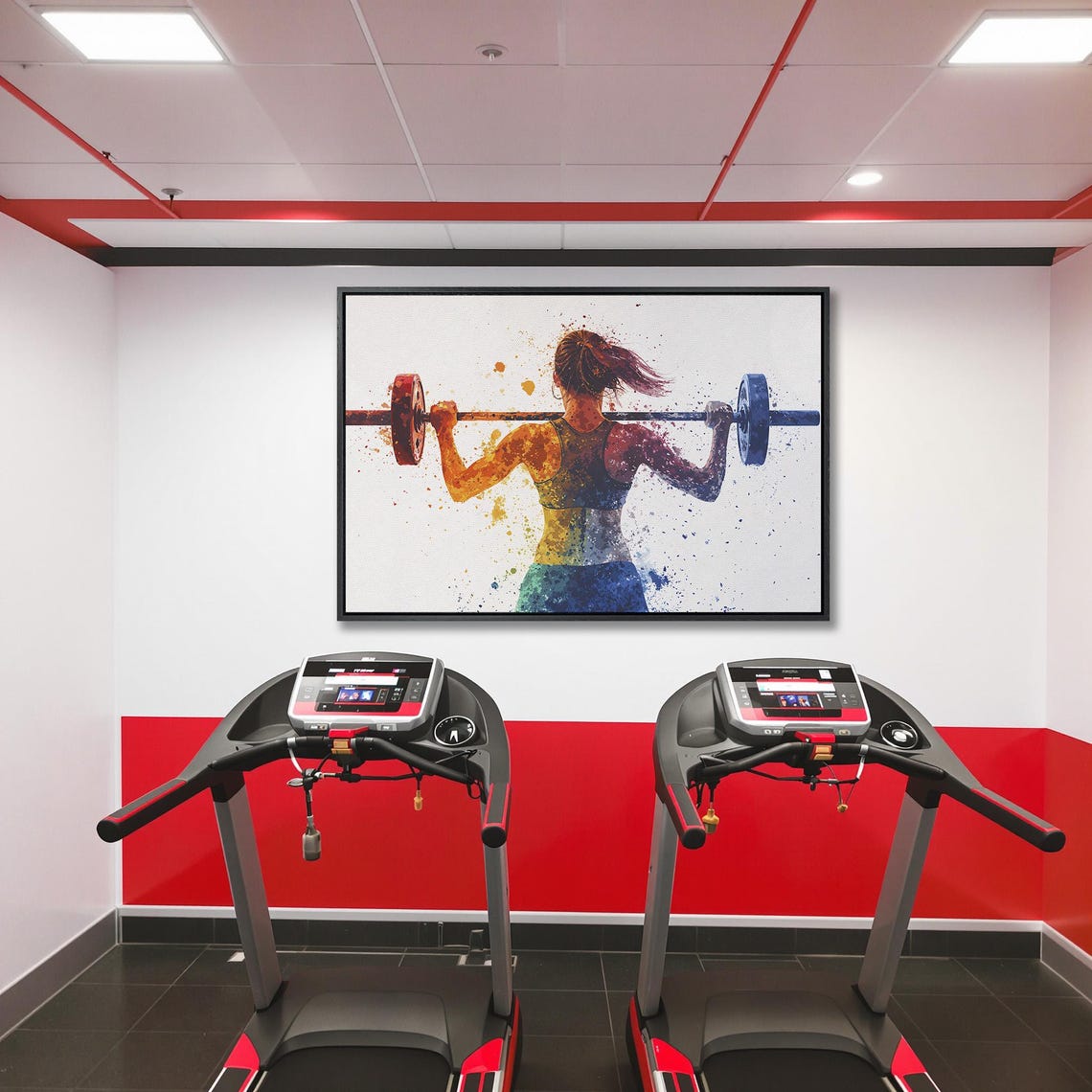 Woman Weightlifter Squatting With Barbell Splash Watercolor Poster - Image 5