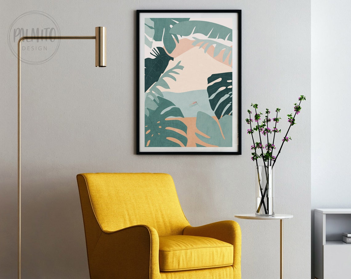 Abstract Jungle Leaves Hidden Swimmer Tropical Illustration Poster - Image 2