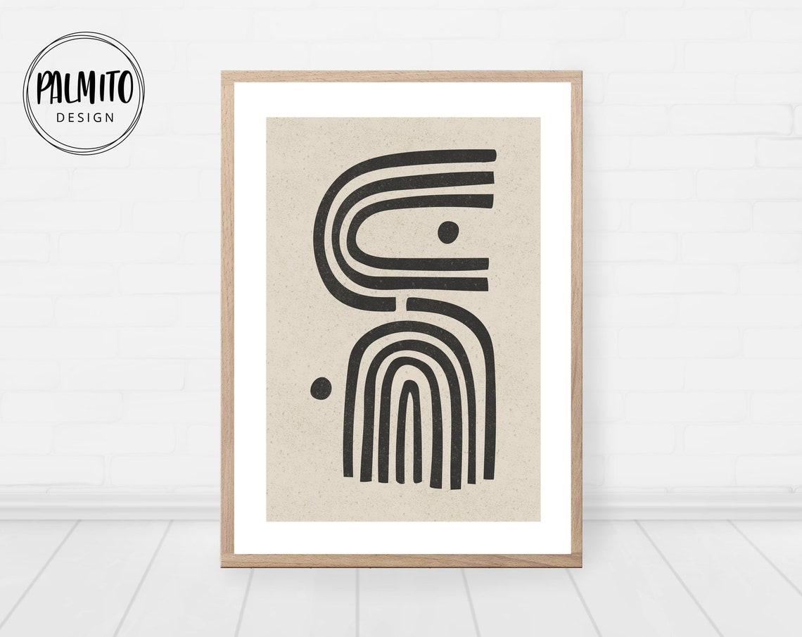 Soft Beige Japandi Abstract Arch Lines Minimal Black Curve Wall Art