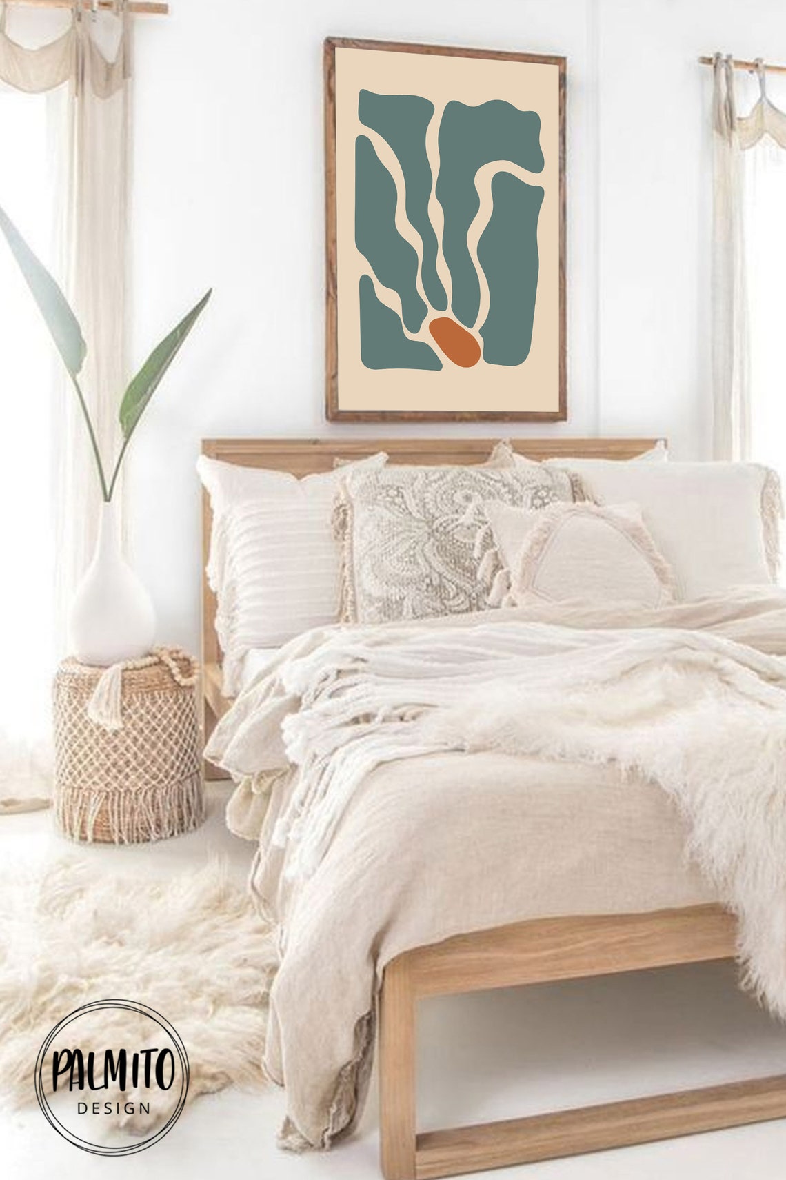 Bold Green Wavy Abstract Shapes Tan Terracotta Organic Boho Poster - Image 2