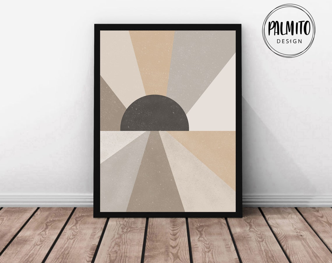 Geometric Sunset Sunburst Rising Sun Neutral Boho Modern Poster