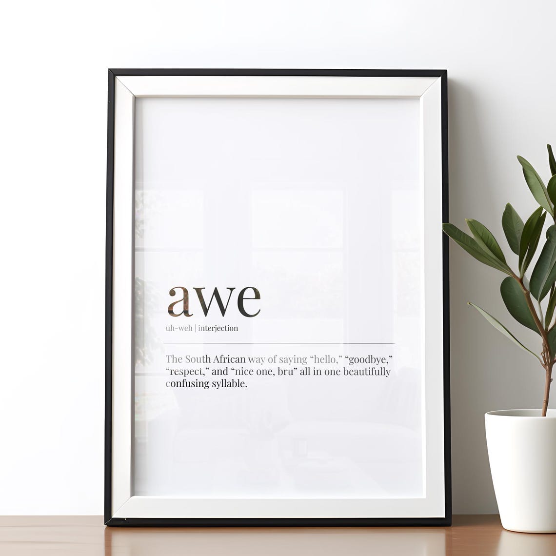Awe Funny Dictionary Definition Poster South African Wall Art Downoad Minimalist Print Humorous Decor