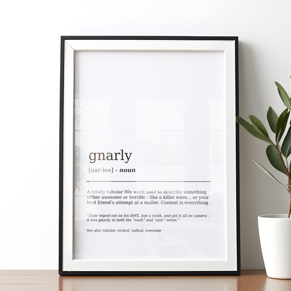 Funny Gnarly 80s Slang Word Dictionary Definition Quote Wall Art