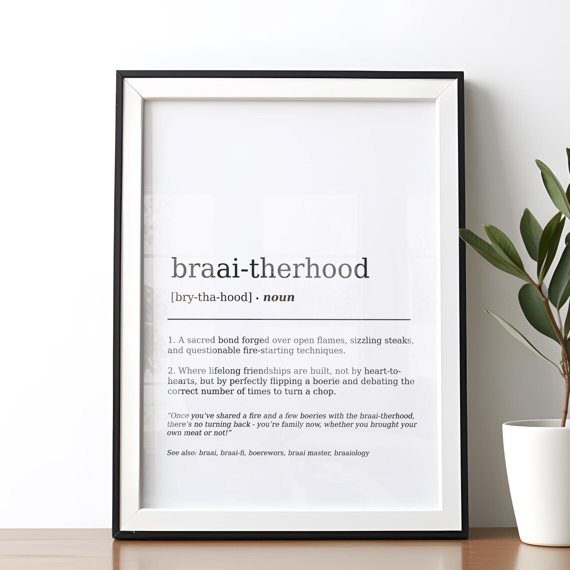 Funny Braai Brotherhood South African BBQ Dictionary Wall Art