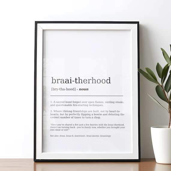 Funny Braai Brotherhood South African BBQ Dictionary Wall Art
