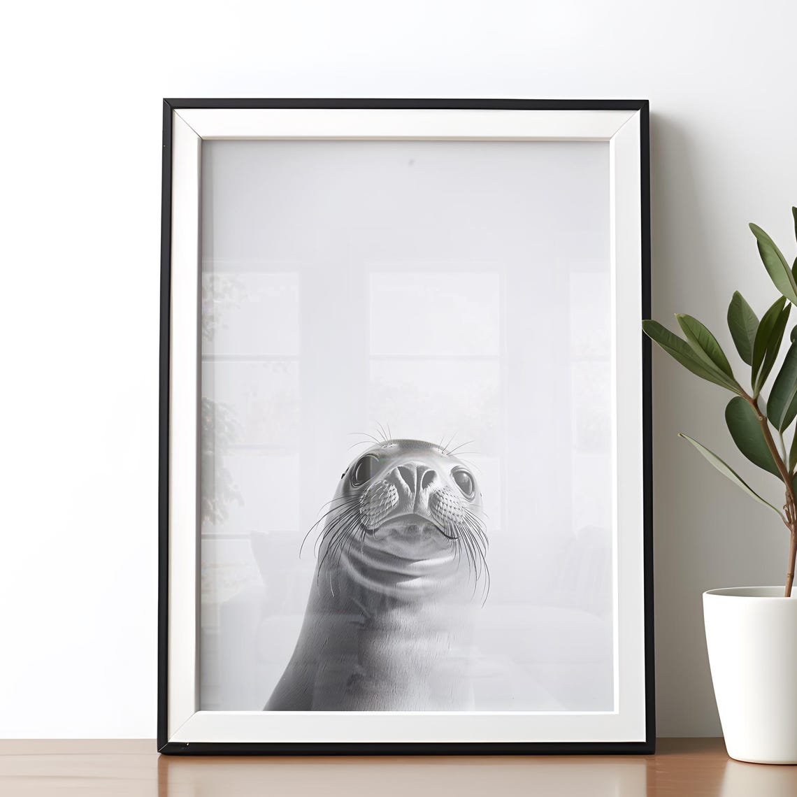 Cute Baby Seal Black And White Minimal Animal Nursery Poster