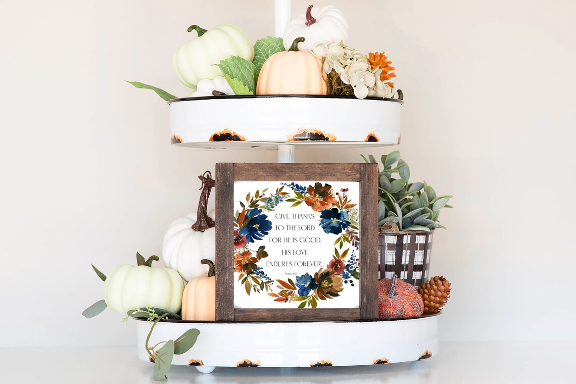 Give Thanks to the Lord Psalm 107 Thanksgiving Floral Art Print - Image 2