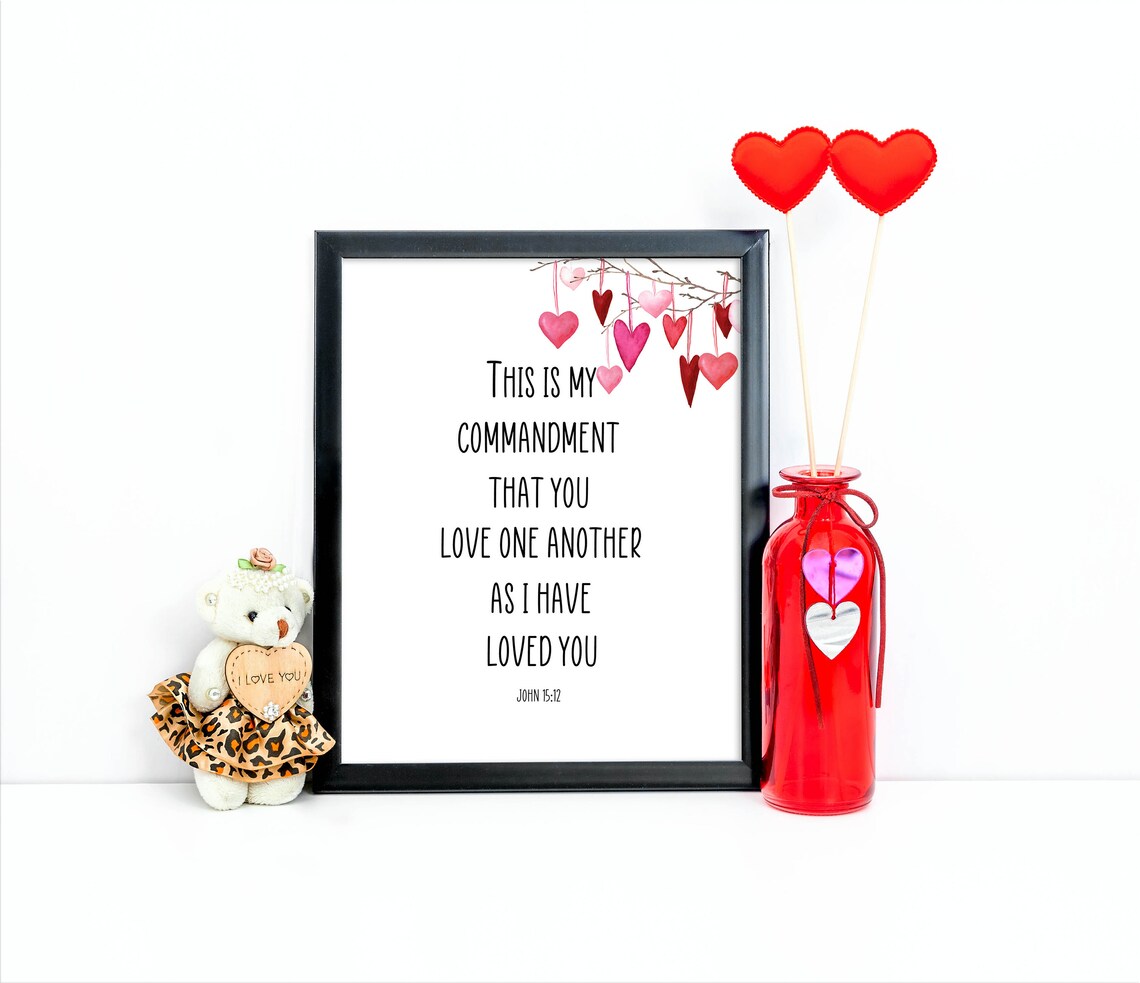 Love One Another John 1512 Scripture Verse Watercolor Hearts Christian Poster - Image 2