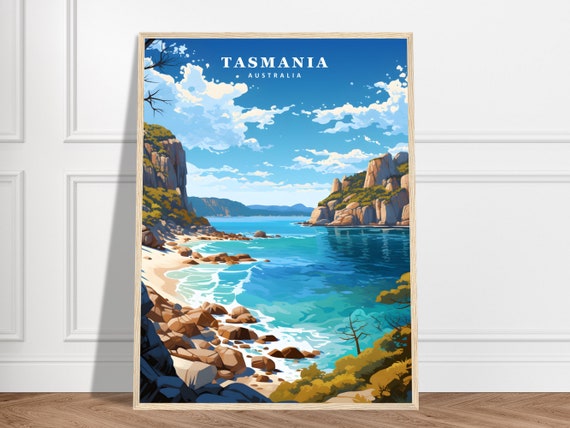 Tasmania Travel Print Australia Collection Wineglass Bay Beach Mountain Poster Landscape Art Framed Wall