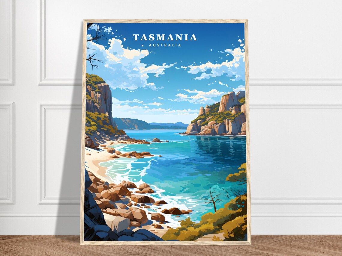 Tasmania Wineglass Bay Australia Beach Coastal Travel Poster