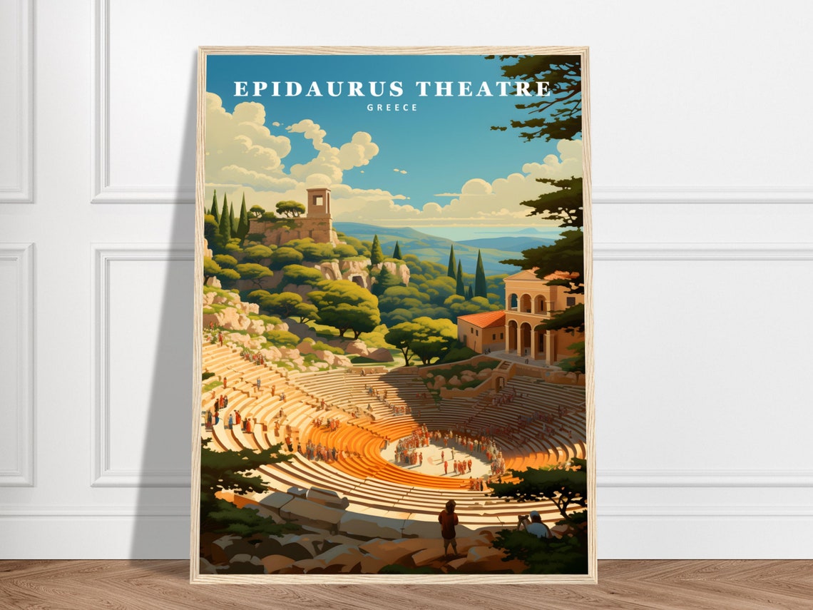 Epidaurus Theatre Greece Ancient Amphitheater Vintage Travel Poster
