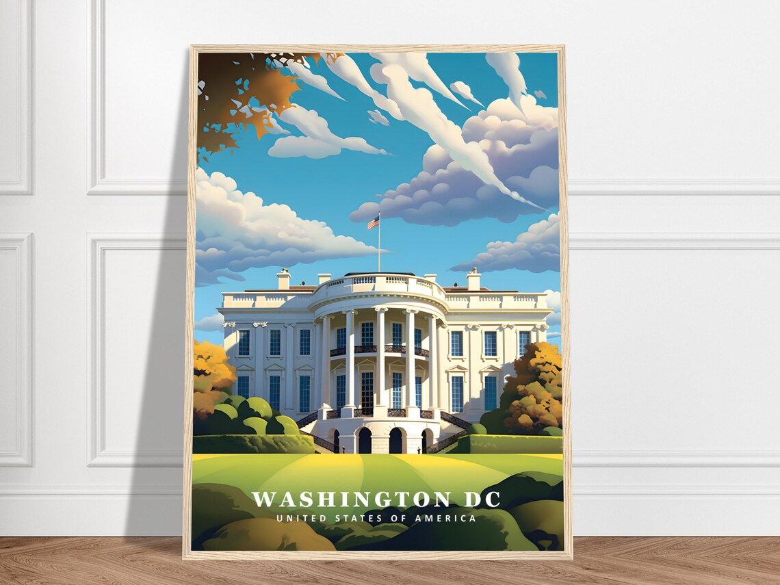 The White House Washington DC Landmark Vintage Travel Poster