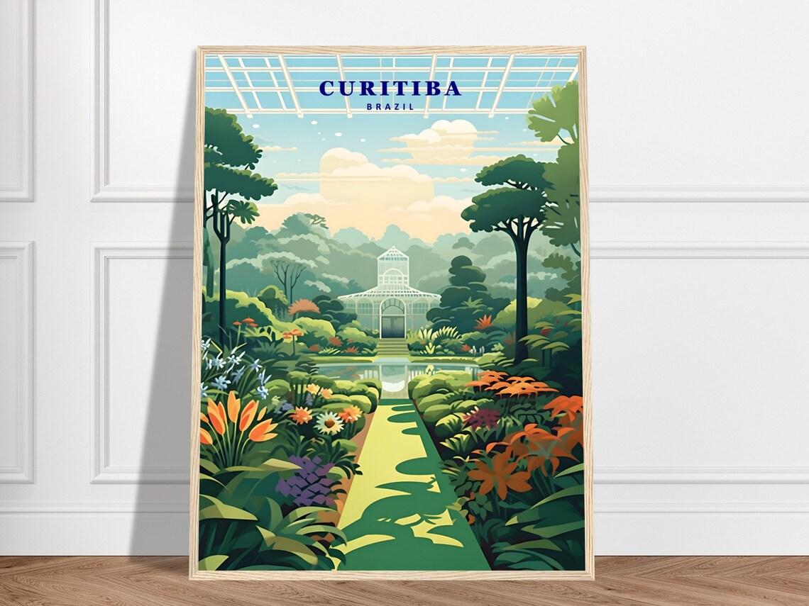Curitiba Brazil Botanical Garden Greenhouse Retro Travel Poster