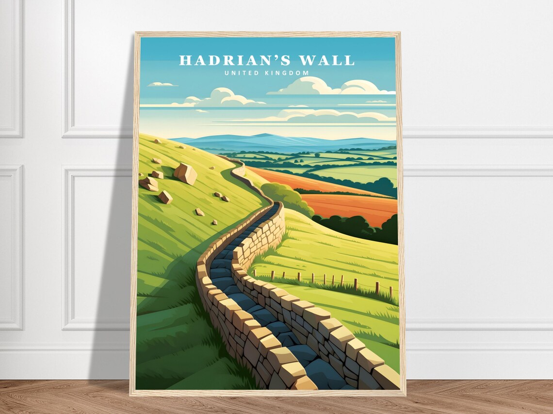 Hadrians Wall United Kingdom Green Hills Travel Roman Poster