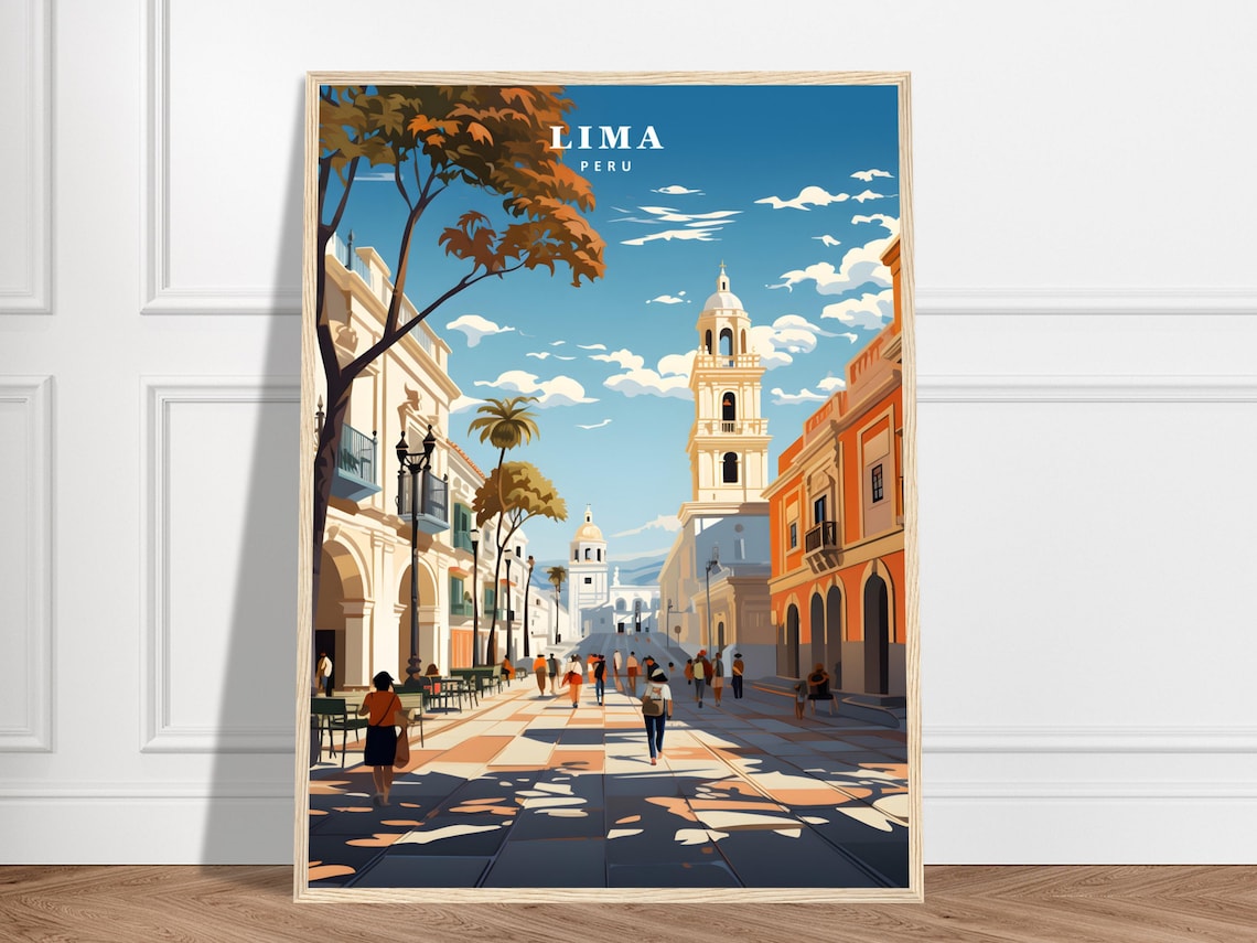 Lima Travel Poster, Peru Plaza De Armas Art