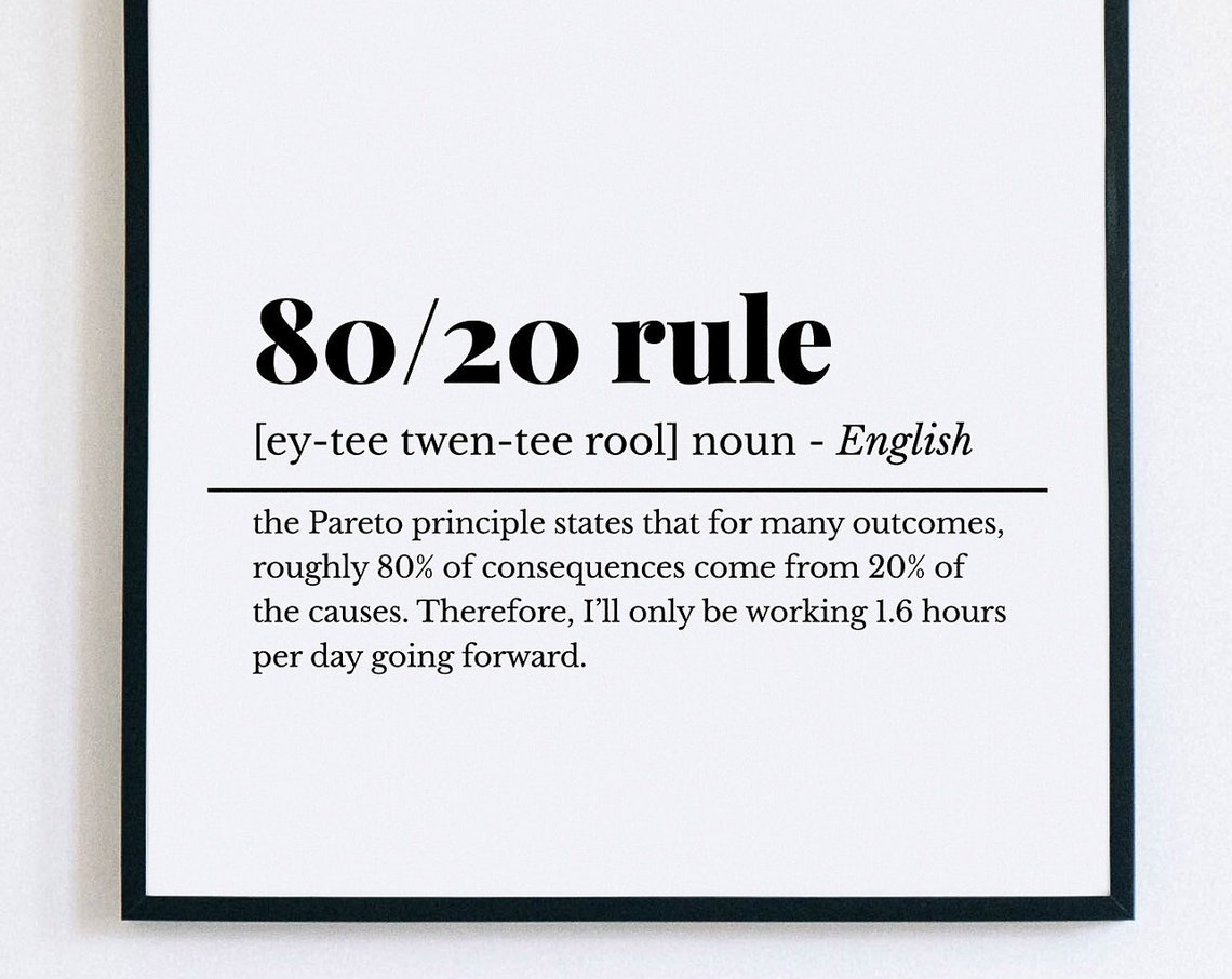 80/20 Rule Funny Pareto Principle Poster Office Humor Wall Decor