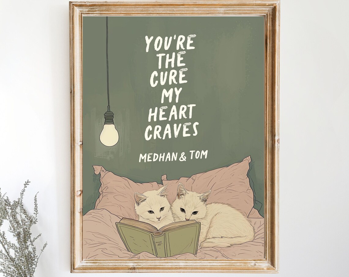 Personalized Cat Couple Reading in Bed You Are the Cure My Heart Poster