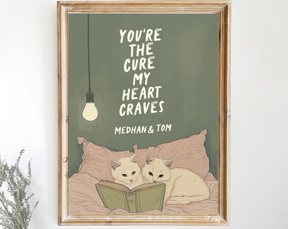 Personalized Cat Couple Reading in Bed You Are the Cure My Heart Poster