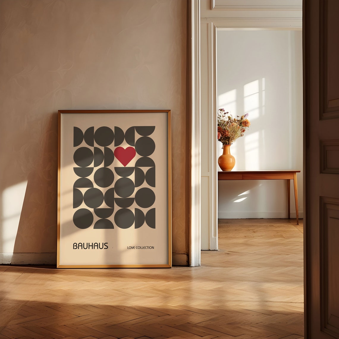 Soft Gray Geometric Circle Heart Bauhaus Love Collection Poster - Image 2