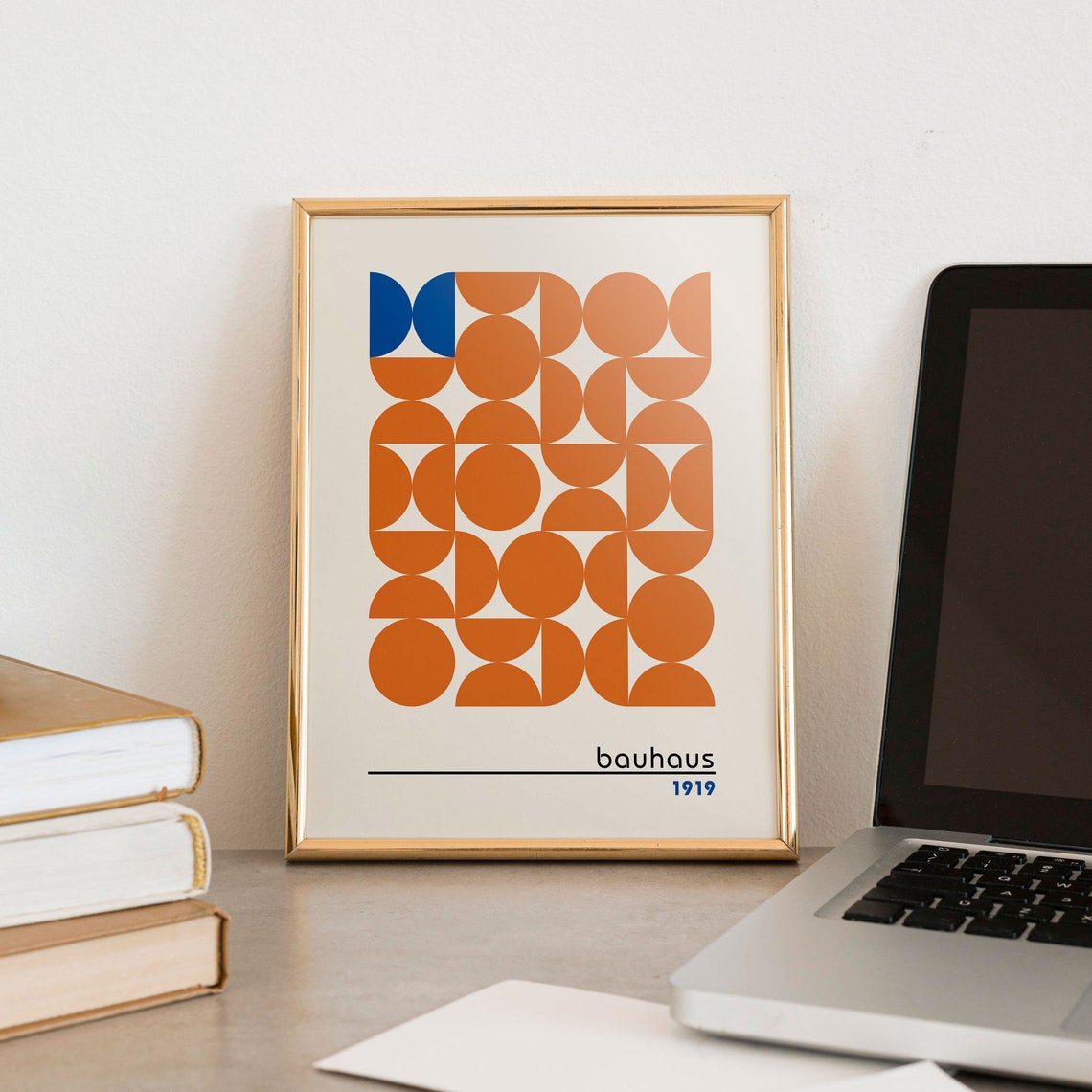 Bauhaus Orange Circle Grid with Blue Accent 1919 Geometric Poster - Image 3