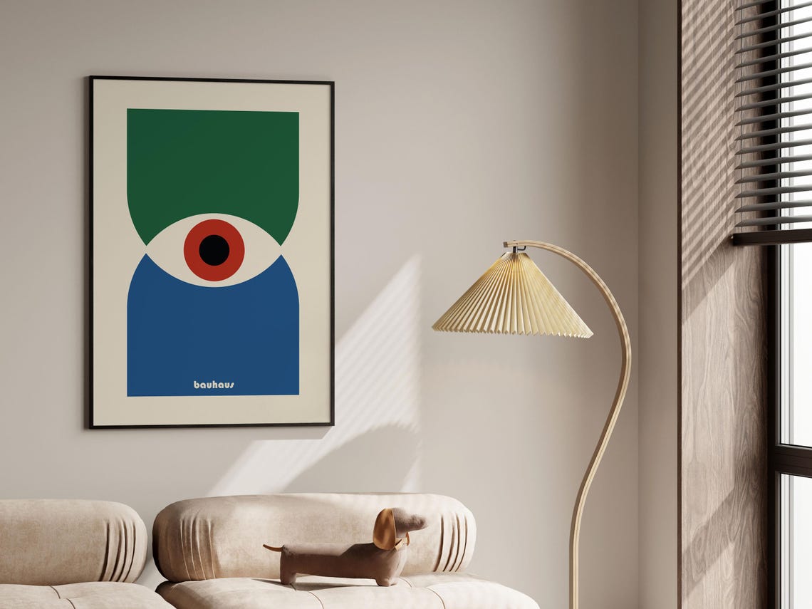 Bauhaus Single Eye Abstract Poster Green and Blue with Red Iris Art - Image 3