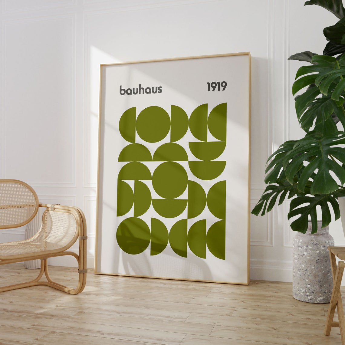Bauhaus Olive Green Circle Grid 1919 Minimalist Geometric Poster