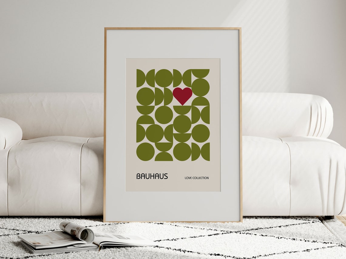 Olive Green Geometric Circle Heart Bauhaus Love Collection Poster - Image 3