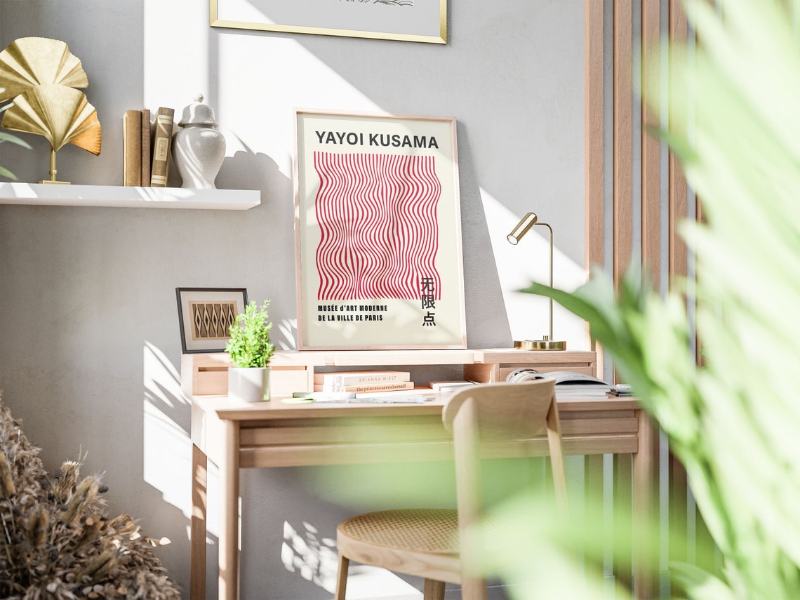 Yayoi Kusama Style Cherry Red Wavy Line Modern Gallery Art Poster - Image 5