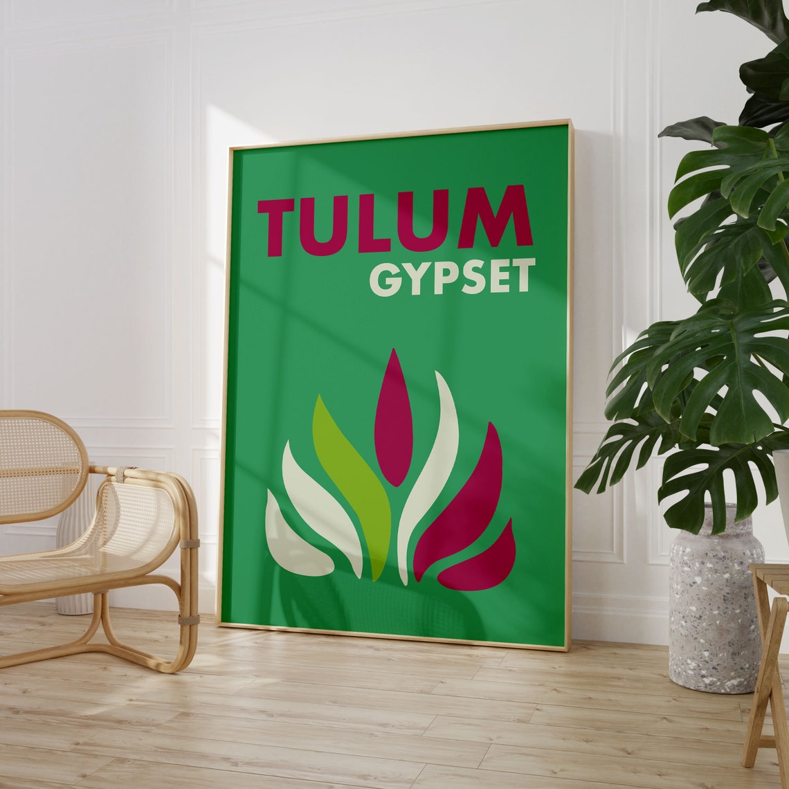 Tulum Gypset Mexico Travel Poster Green Abstract Tropical Leaf Art