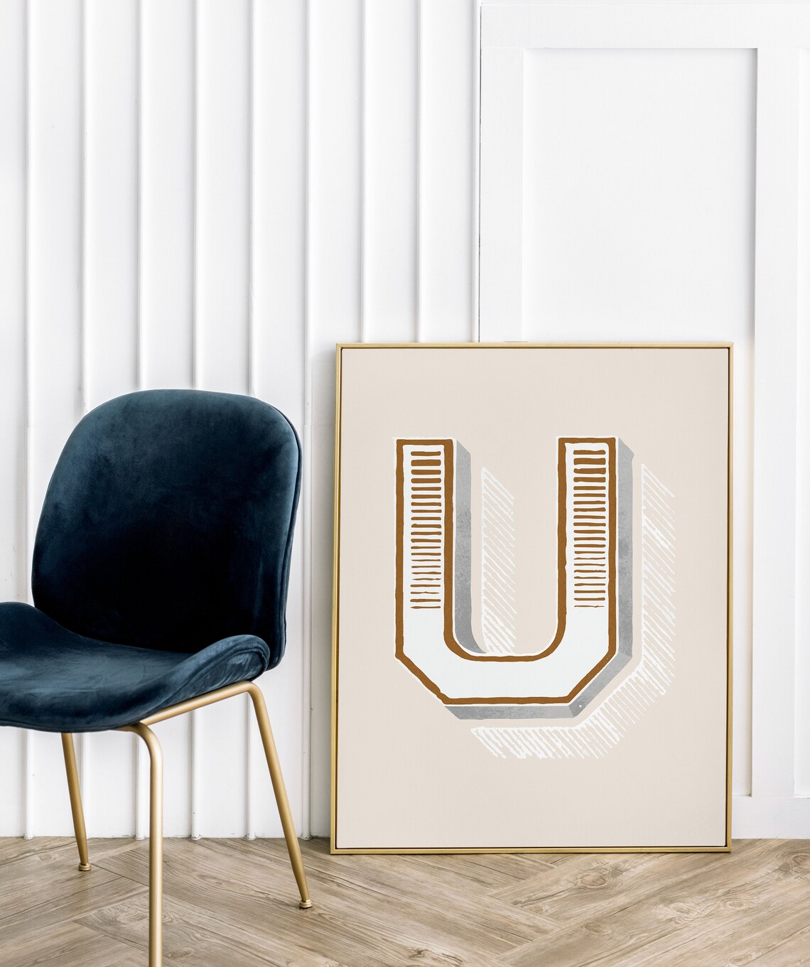Letter U Mustard Gray Collegiate Alphabet Typography Dorm Room Decor Poster - Image 3