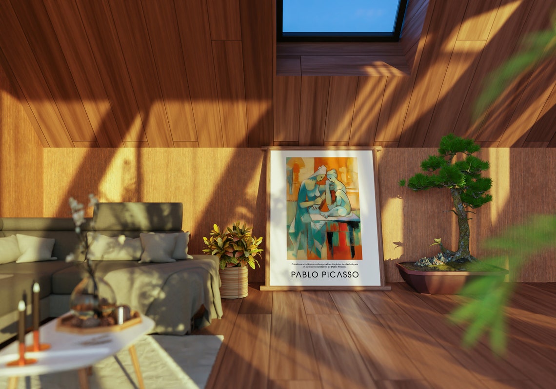 Two Seated Figures in Warm Tones Under Pablo Picasso Signature Poster - Image 3