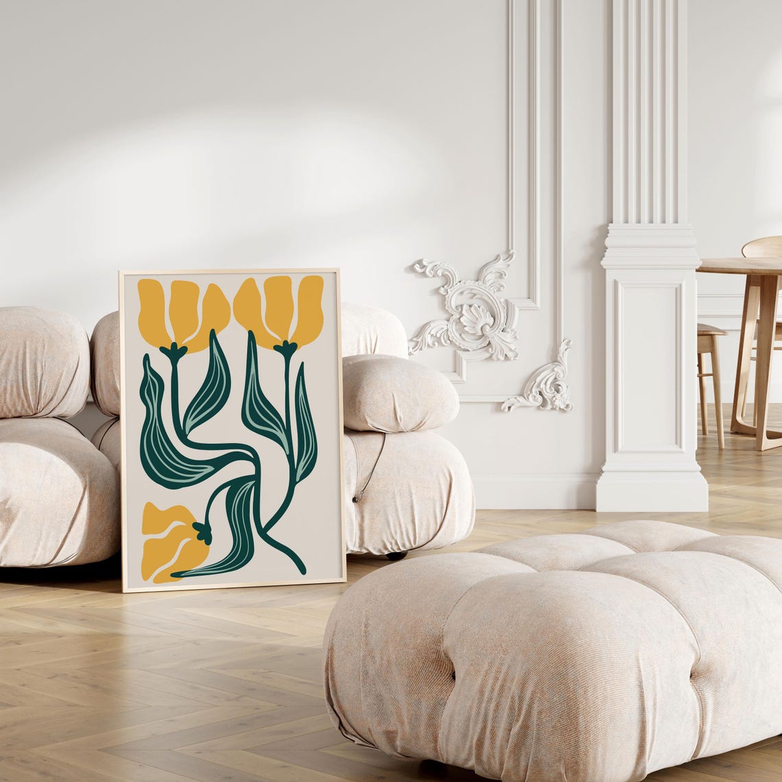 Groovy Yellow Tulip Botanical Abstract Flower Retro Wall Poster - Image 2