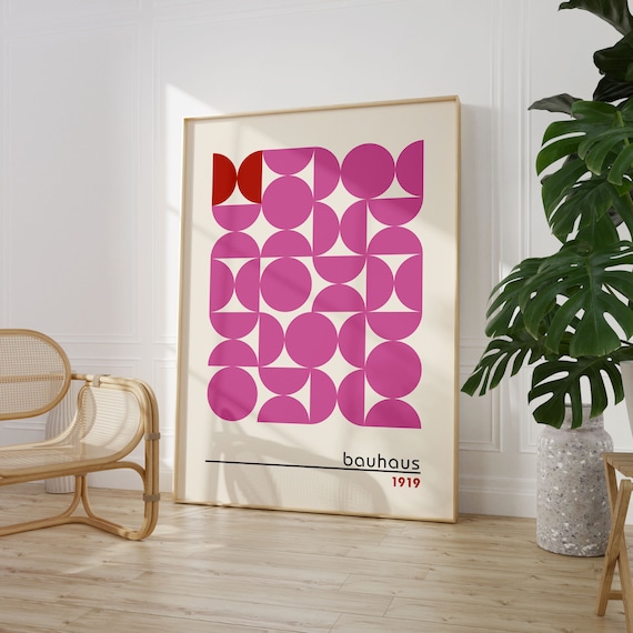 Bauhaus Poster Print Bauhaus Printable Exhibition Poster Pink Geometric Wall Art Mid Century Modern Retro Decor Minimalist Wall Art