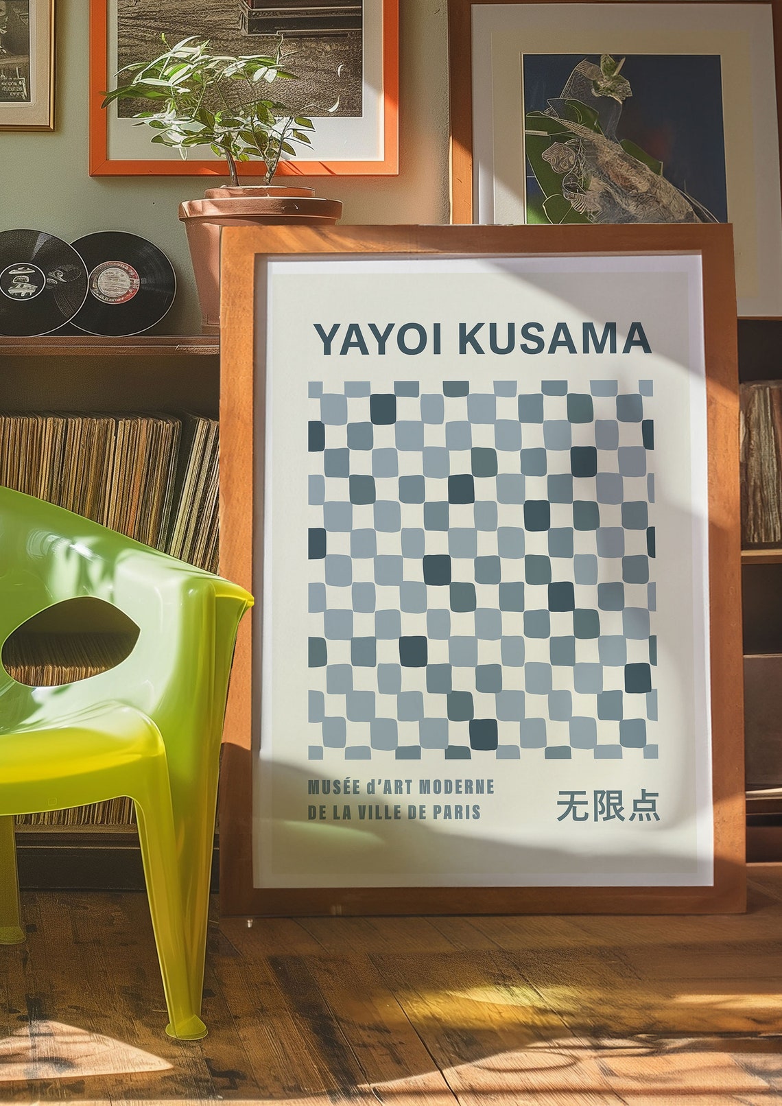 Yayoi Kusama Style Dusty Blue Checkerboard Hand Drawn Grid Poster - Image 3