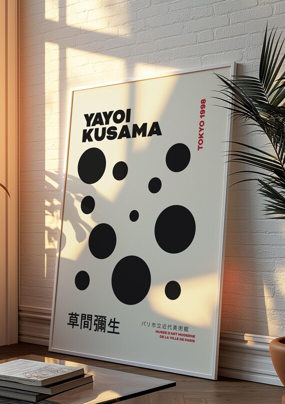 Yayoi Kusama Black Exhibition Poster Gallery Wall Art Geometric Abstract Print Japanese Decor Printable Poster