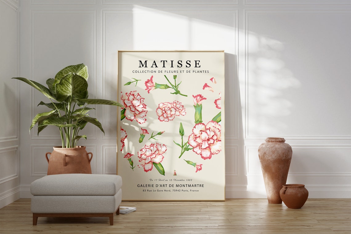 Matisse Red and White Carnation Vintage Floral Gallery Art Print