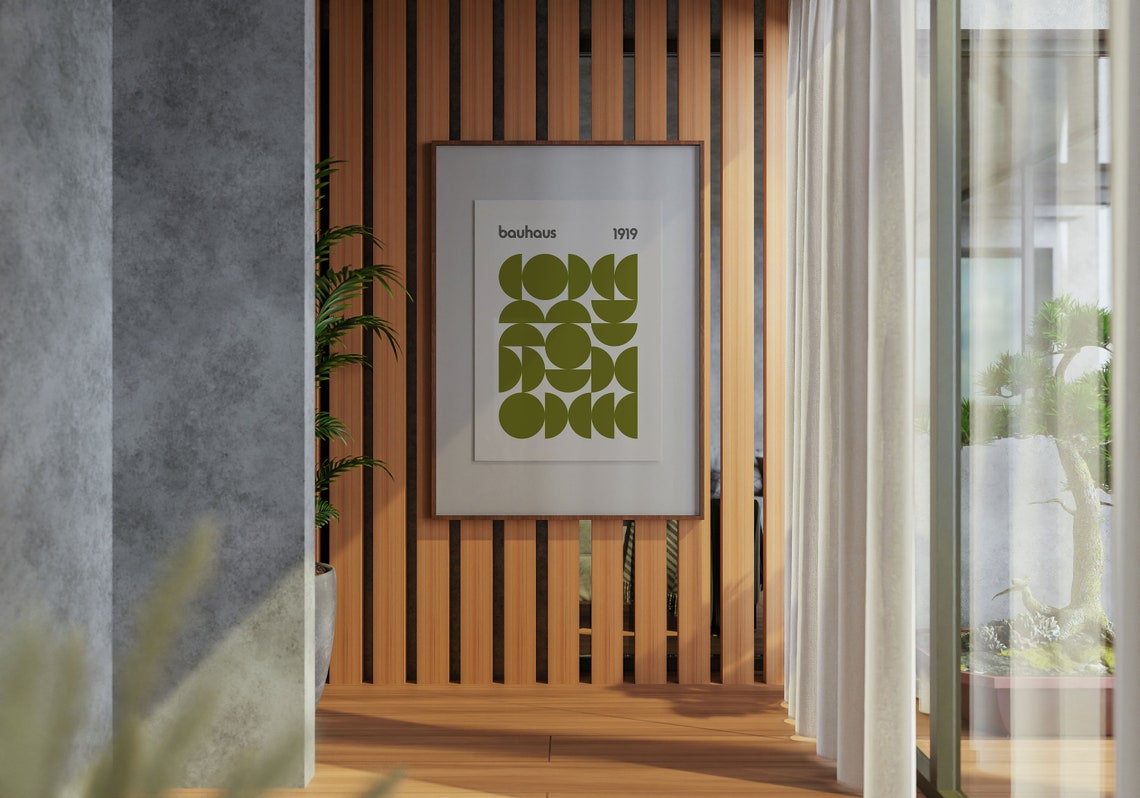 Bauhaus Olive Green Circle Grid 1919 Minimalist Geometric Poster - Image 4